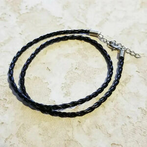 24" Black Vegan Faux Leather Woven Bola Braided Necklace Cord